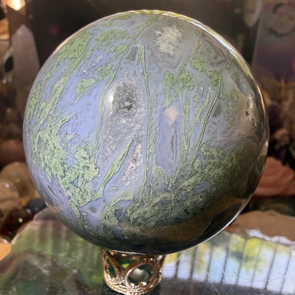 Druzy Moss Blue Agate Sphere
